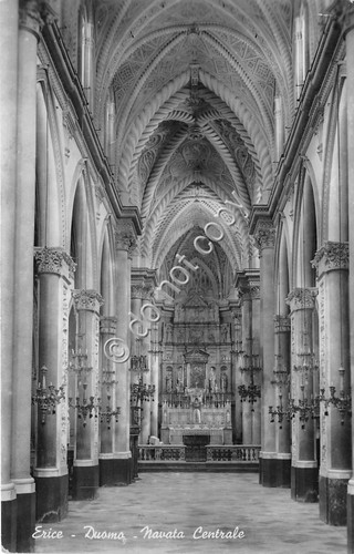 Cartolina Erice Duomo Navata Centrale 1942 Fotocelere