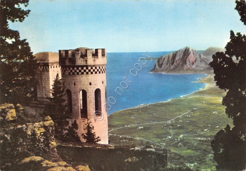 Cartolina Erice Torretta Pepoli e Monte Cofano 1972 (Trapani)