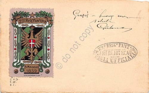 Cartolina Erinnofilo Reggimentali Chiudilettera 29° Reggimento Fanteria