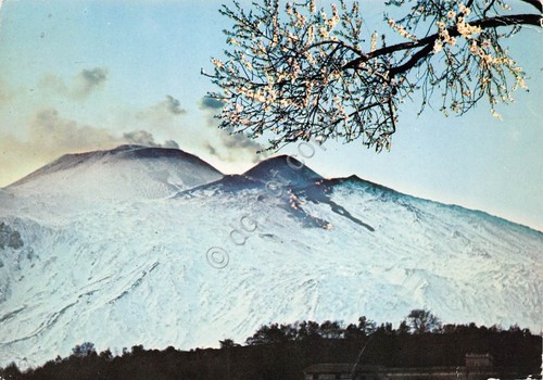 Cartolina Etna monte Sole neve fuoco (Catania)