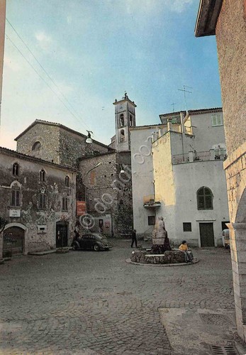 Cartolina Falvaterra Piazza Centrale animata auto anni '70