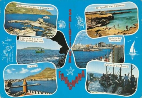 Cartolina Favignana vedute bordo azzurro 1978 (Trapani)