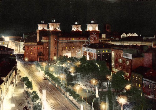 Cartolina Ferrara Viale Cavour Castello Estense Notturno 1968