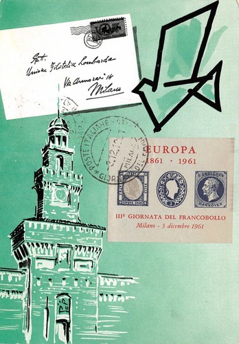 Cartolina filatelica 3°giornata del francobollo Milano 1961