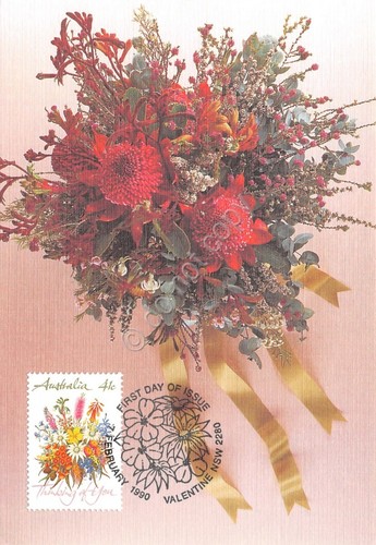 Cartolina Filatelica Australia Thinking of you flowers bouquet Valentine 1990