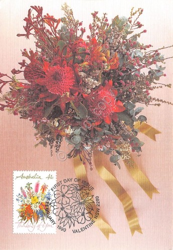 Cartolina Filatelica Australia Valentine Thinking of you flowers bouquet 1990