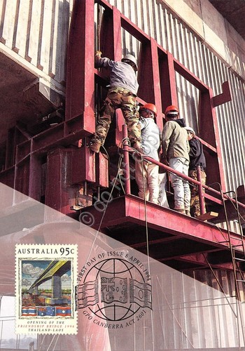 Cartolina Filatelica Australia workers on Friendship bridge Thailand Laos 1994