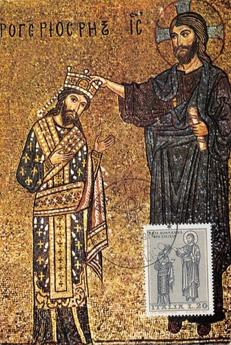 Cartolina filatelica Palermo Chiesa della Martorana Mosaico Guglielmo II 1974