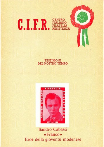 Cartolina filatelica Sandro Cabassi Centro Italiano Filatelia Resistenza Modena