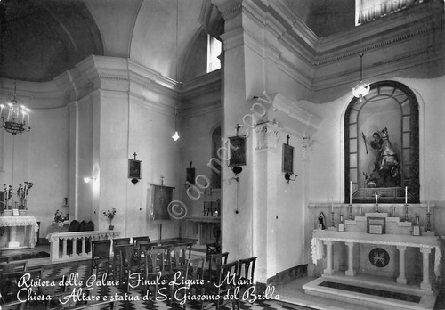 Cartolina Finale Ligure Chiesa S. Giacomo interno Altare e Statua …