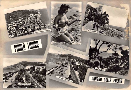 Cartolina Finale Ligure vedute varie paese lungomare Pin Up anni …
