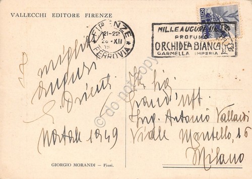 Cartolina Fiori illustrata timbro a targhetta Profumo Orchidea Bianca Garmella