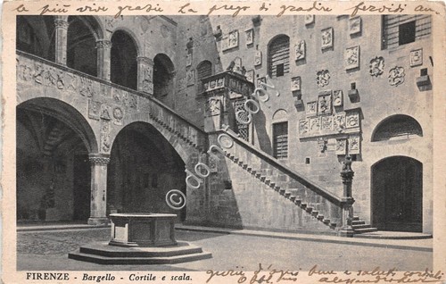 Cartolina Firenze Bargello Cortile e scala 1934