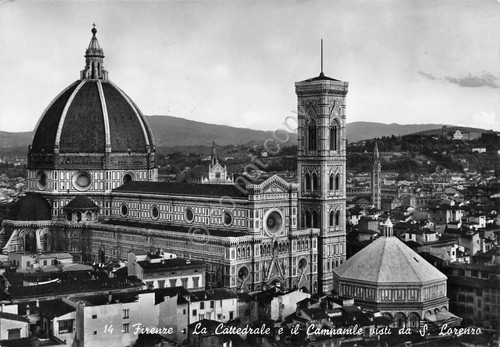 Cartolina Firenze Cattedrale e Campanile da San Lorenzo
