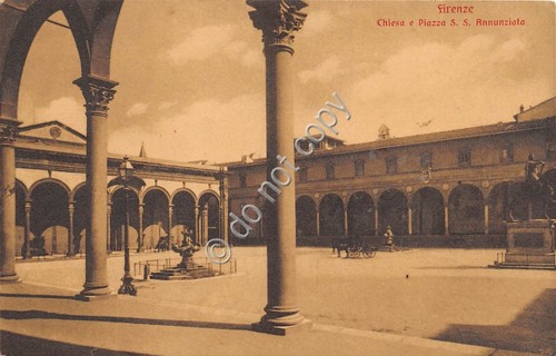 Cartolina Firenze Chiesa e Piazza S.S. Annunziata carretto