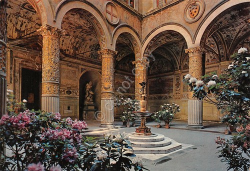 Cartolina Firenze Festa dei fiori Cortile Palazzo Vecchio