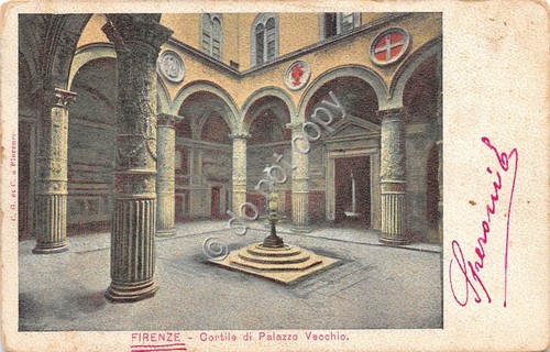 Cartolina Firenze Palazzo Vecchio Cortile 1907