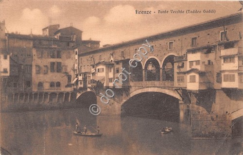 Cartolina Firenze Ponte Vecchio Pescatori animata barche 1928