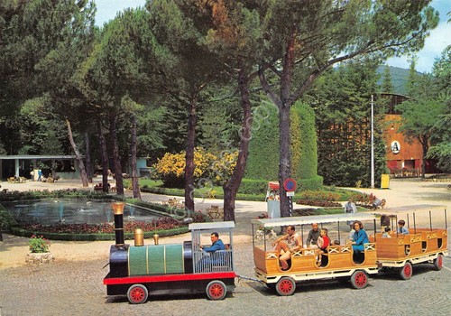 Cartolina Fiuggi Fonte Fonte Anticolane giardino trenino animata (Frosinone)