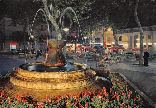 Cartolina Fiuggi Fonte Piazza Spada notturno animata 1968