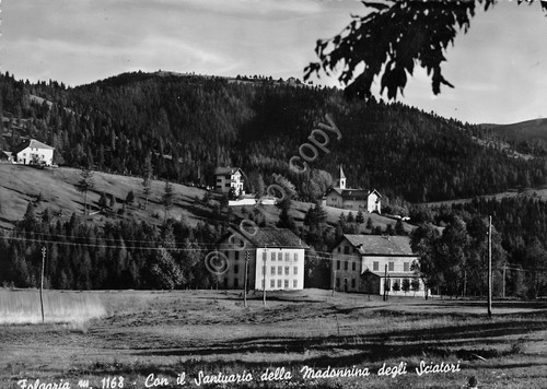 Cartolina Folgaria con Santuario Madonnina degli Sciatori Timbro Santuario Madon