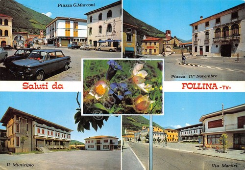 Cartolina Follina Treviso 4 vedute del paese
