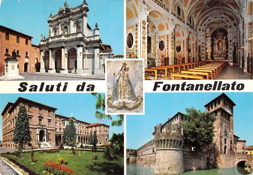 Cartolina Fontanellato vedute varie e interno chiesa 1969