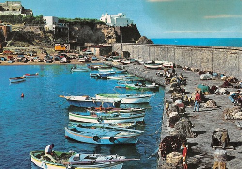 Cartolina Forio d'Ischia angolo del porto pescatori animata barche (Napoli)