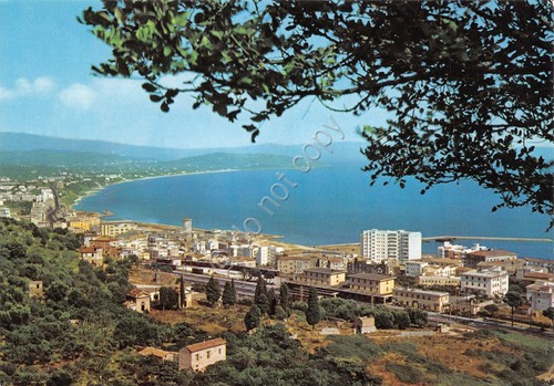 Cartolina Formia panorama dall'alto ferrovia case edifici mare anni '80