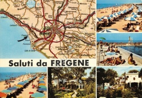 Cartolina Fregene vedute e mappa 1973