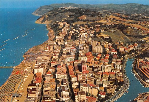 Cartolina Gabicce Mare e Monte Panorama aereo spiaggia città porto