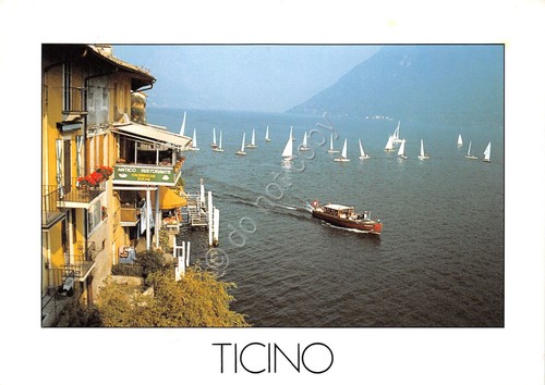 Cartolina Gandria Lugano panorama con barca a vela Antico ristorante …