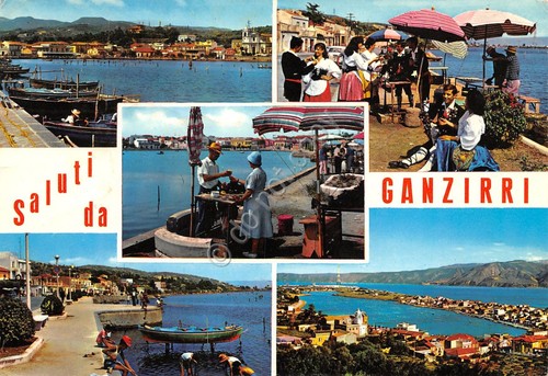 Cartolina Ganzirri vedute paese porto festa in costume 1968