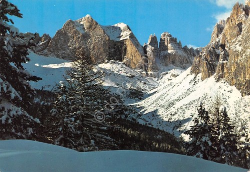 Cartolina Gardeccia Catinaccio Torri del Vajolet 1972 con neve