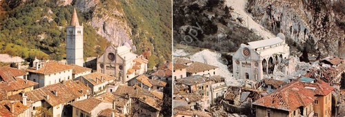 Cartolina Gemona del Friuli cartolina doppia prima e dopo 1976