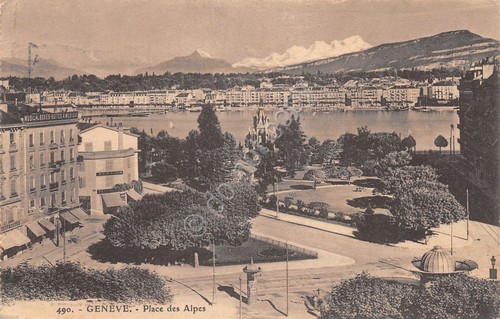 Cartolina Geneve Place des Alpes 1913 timbro Centenario Reunion Geneve …