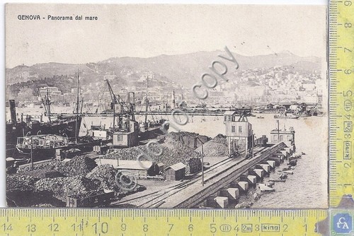 Cartolina Genova - panorama dal mare - barche - anni …