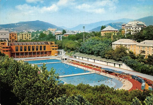Cartolina Genova Albaro Piscine timbro Sportiva Sturla Memorial Morena