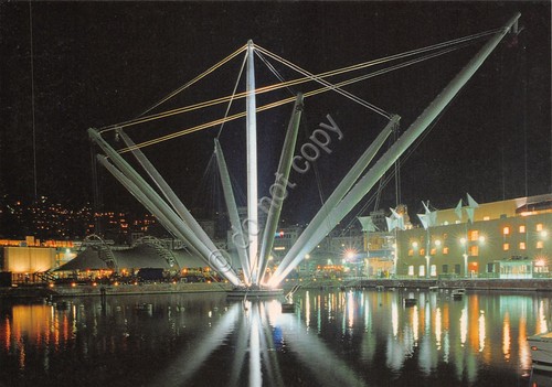 Cartolina Genova Bigo notturno anni '90