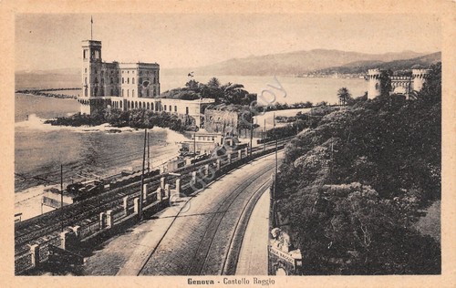 Cartolina Genova Castello Raggio ferrovia binari Alterocca Terni