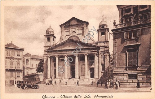 Cartolina Genova Chiesa SS.Annunziata Animata auto d'epoca Ed Scrocchi