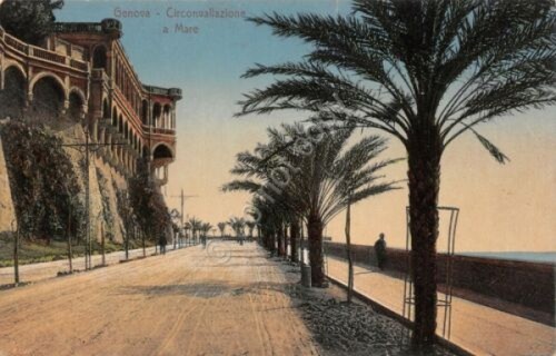 Cartolina Genova Circonvallazione a mare illustrata anni '10
