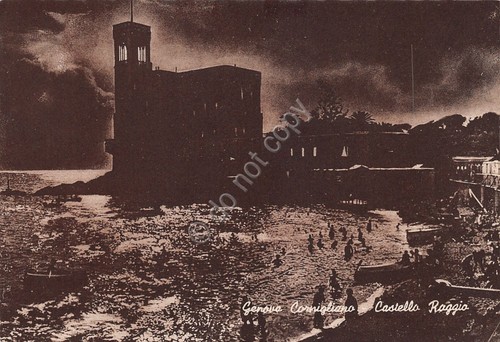 Cartolina Genova Cornigliano Castello Raggio e spiaggia