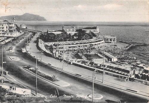 Cartolina Genova Corso Italia Lido Monte Portofino 1956