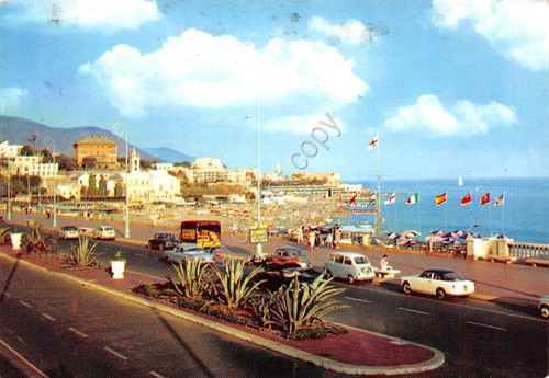Cartolina Genova Corso Italia San Giuliano auto d'epoca strada 1961