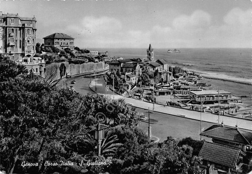Cartolina Genova Corso Italia San Giuliano Timbro PT anni '60