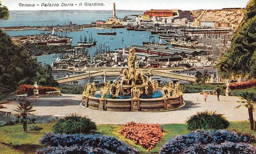 Cartolina Genova Illustrata Palazzo Doria Giardino
