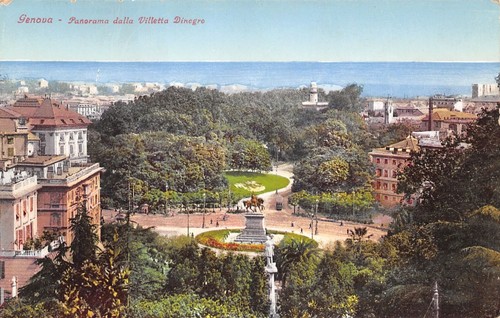 Cartolina Genova Illustrata Panorama dalla Villetta di Negro Ed. Brunner