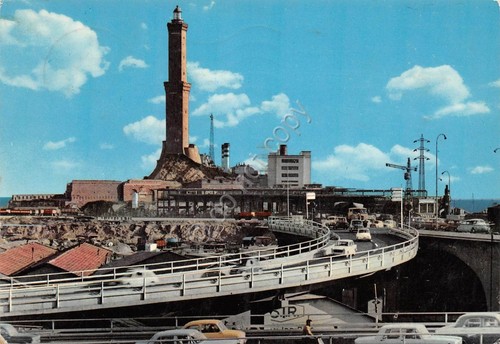 Cartolina Genova La Lanterna e la sopraelevata 1968