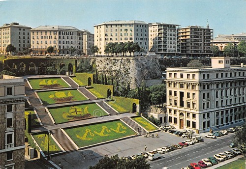 Cartolina Genova Le Caravelle Pubblicità Scarabelli Valigie borse Timbro CRAL